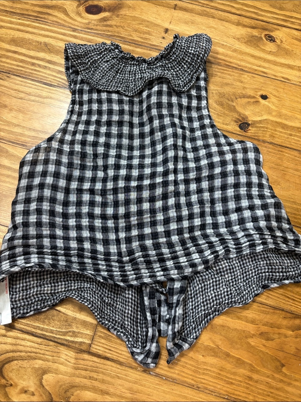Anthropologie Size XS 100% Cotton Black & White Gingham Ruffled Top - Picture 3 of 3